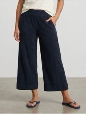 ME+EM Deep Navy Wide-Leg Cropped Pull-On Trousers